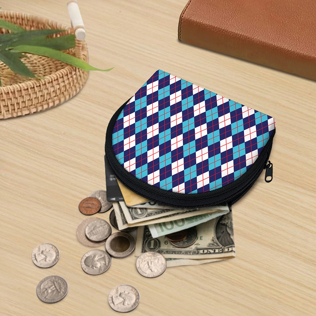 Blue White And Red Argyle Pattern Print Coin Purse