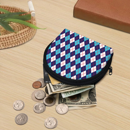 Blue White And Red Argyle Pattern Print Coin Purse