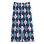 Blue White And Red Argyle Pattern Print Cotton Front Slit Maxi Skirt