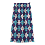 Blue White And Red Argyle Pattern Print Cotton Front Slit Maxi Skirt