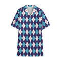 Blue White And Red Argyle Pattern Print Cotton Hawaiian Shirt