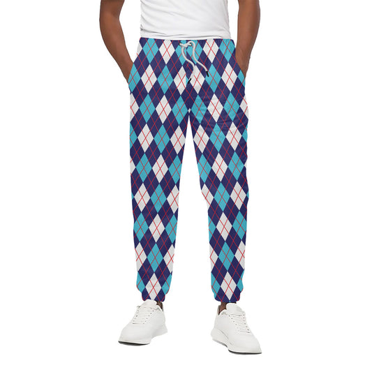 Blue White And Red Argyle Pattern Print Cotton Pants