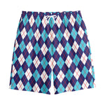 Blue White And Red Argyle Pattern Print Cotton Shorts