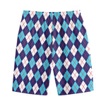 Blue White And Red Argyle Pattern Print Cotton Shorts