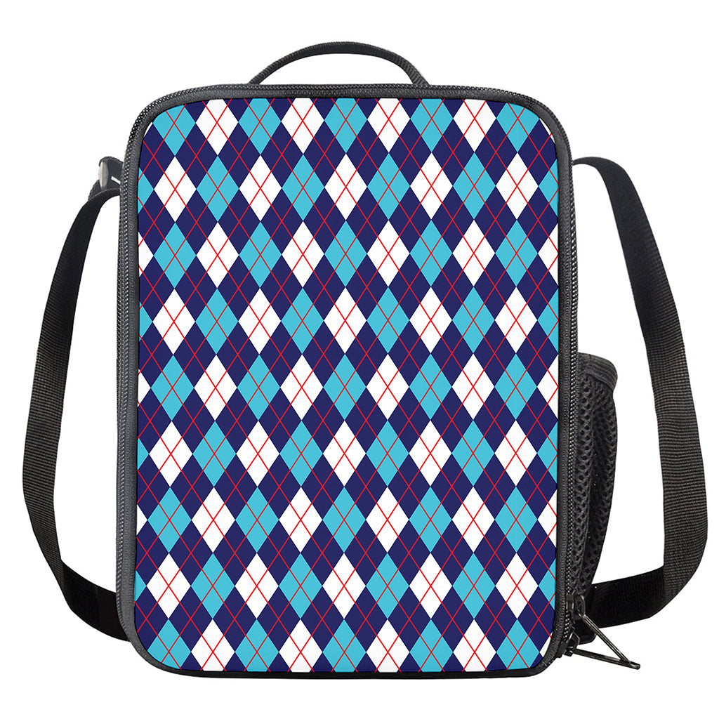 Blue White And Red Argyle Pattern Print Crossbody Lunch Bag