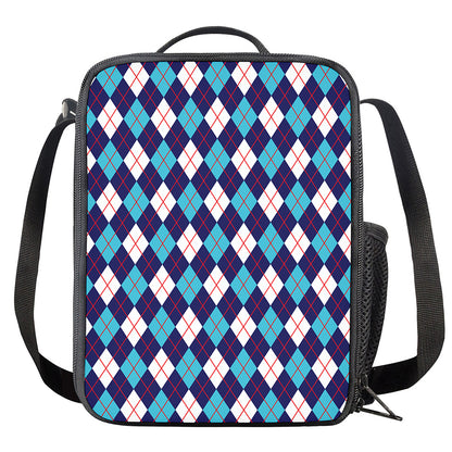 Blue White And Red Argyle Pattern Print Crossbody Lunch Bag