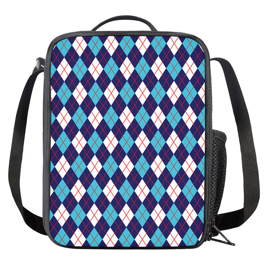 Blue White And Red Argyle Pattern Print Crossbody Lunch Bag