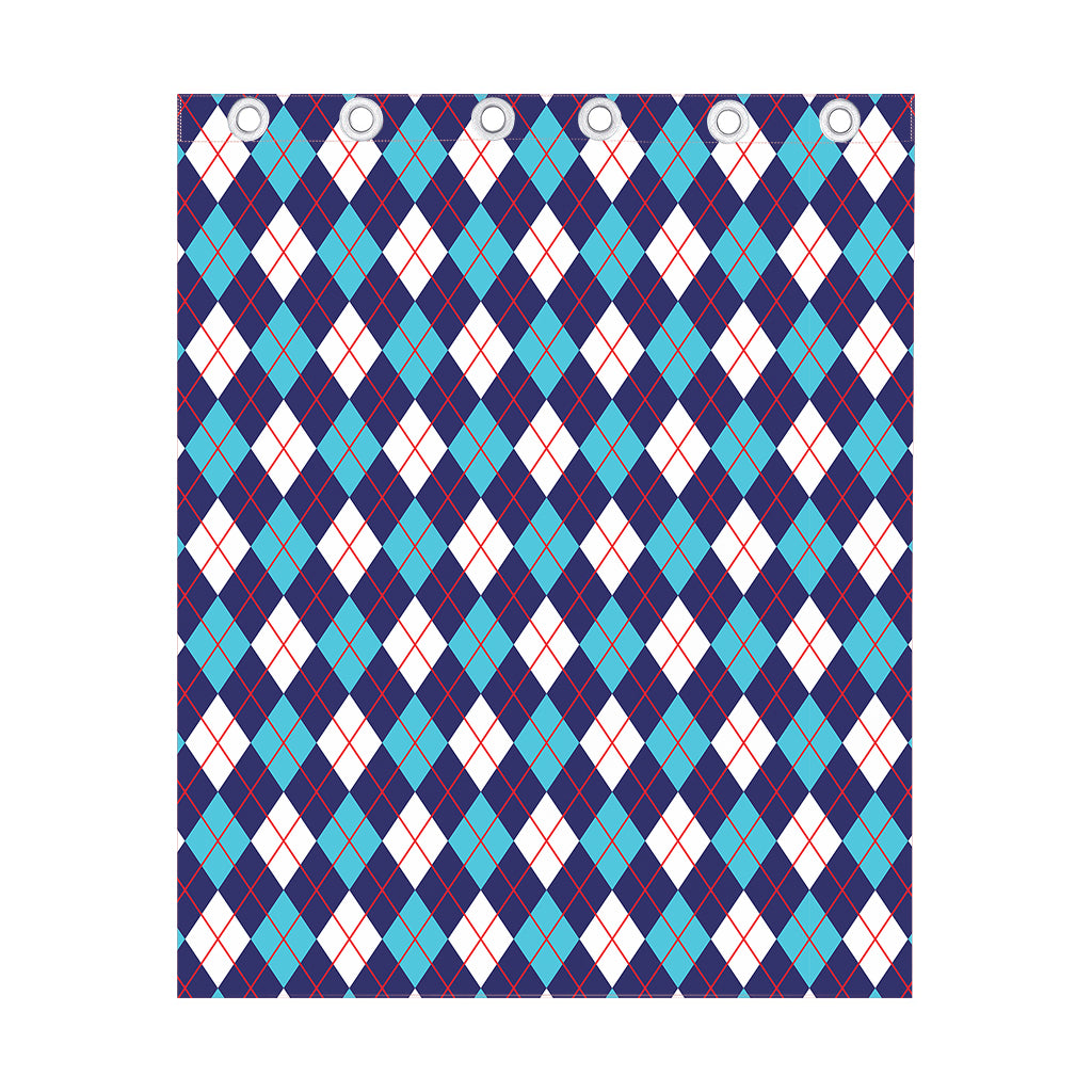 Blue White And Red Argyle Pattern Print Curtain