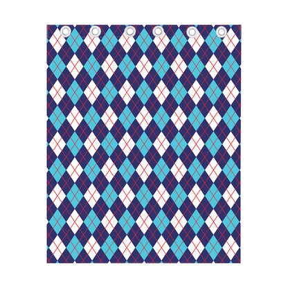 Blue White And Red Argyle Pattern Print Curtain
