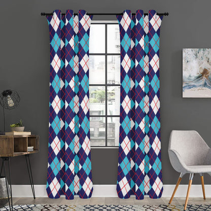 Blue White And Red Argyle Pattern Print Curtain