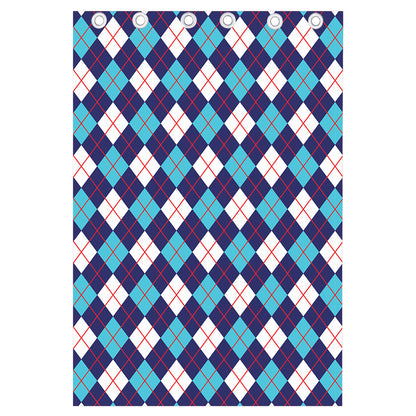 Blue White And Red Argyle Pattern Print Curtain