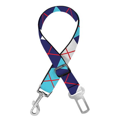 Blue White And Red Argyle Pattern Print Dog Seat Belt