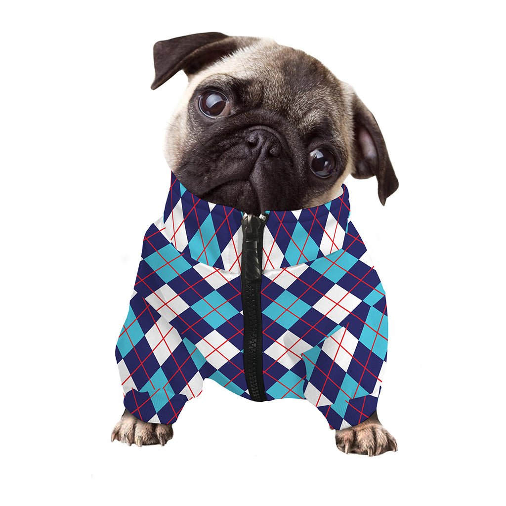 Blue White And Red Argyle Pattern Print Dog Zip Up Jacket