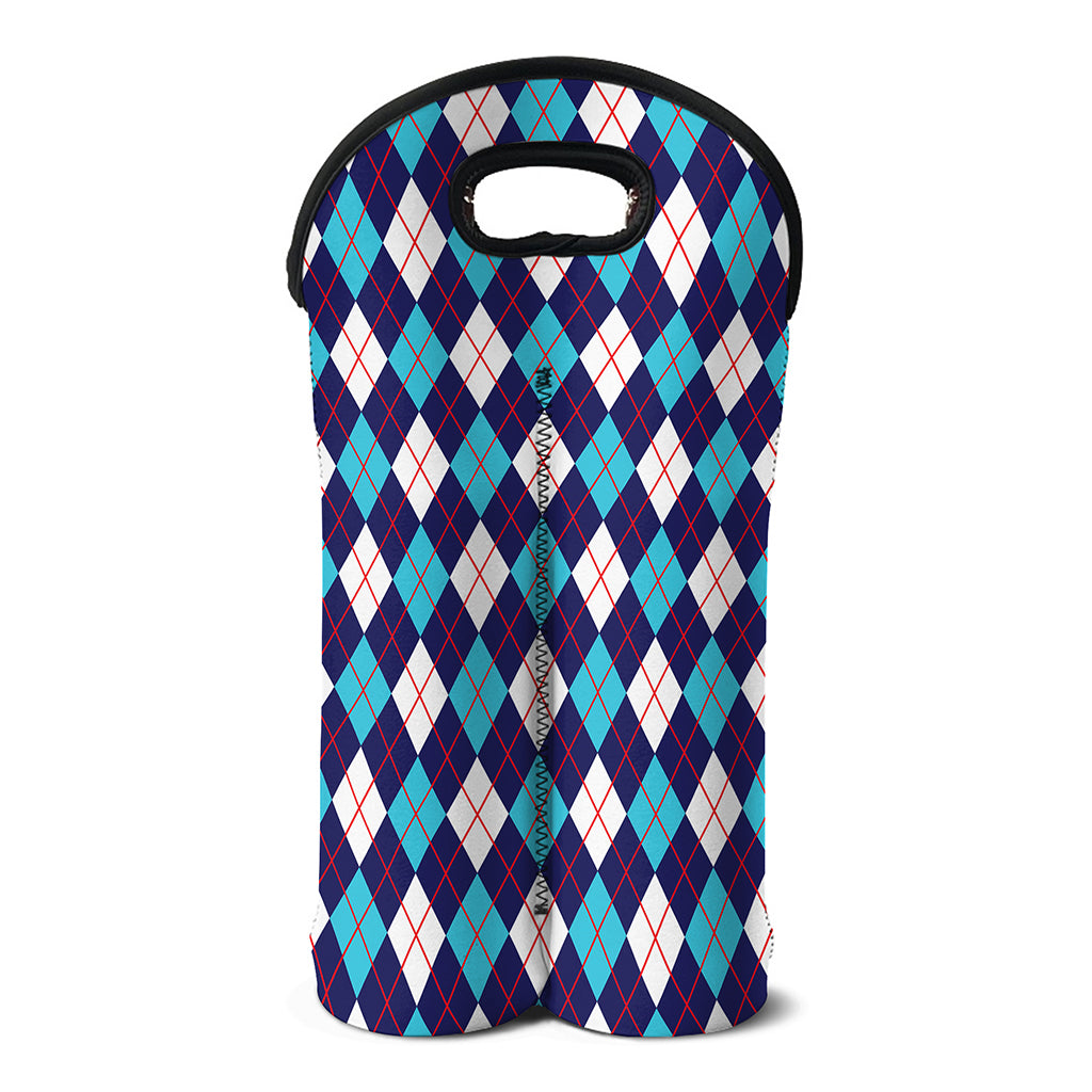 Blue White And Red Argyle Pattern Print Double Neoprene Wine Tote