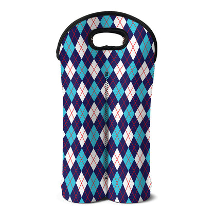 Blue White And Red Argyle Pattern Print Double Neoprene Wine Tote