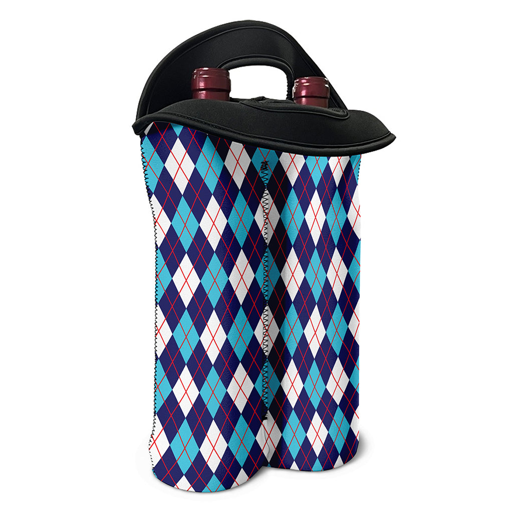 Blue White And Red Argyle Pattern Print Double Neoprene Wine Tote