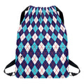 Blue White And Red Argyle Pattern Print Drawstring Backpack