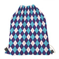 Blue White And Red Argyle Pattern Print Drawstring Bag