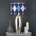 Blue White And Red Argyle Pattern Print Drum Lamp Shade