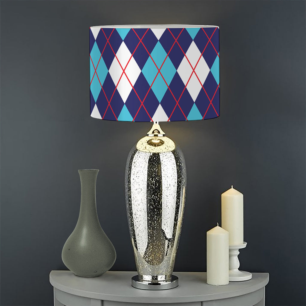 Blue White And Red Argyle Pattern Print Drum Lamp Shade