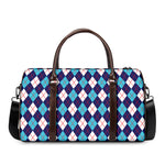 Blue White And Red Argyle Pattern Print Duffle Bag