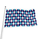 Blue White And Red Argyle Pattern Print Flag