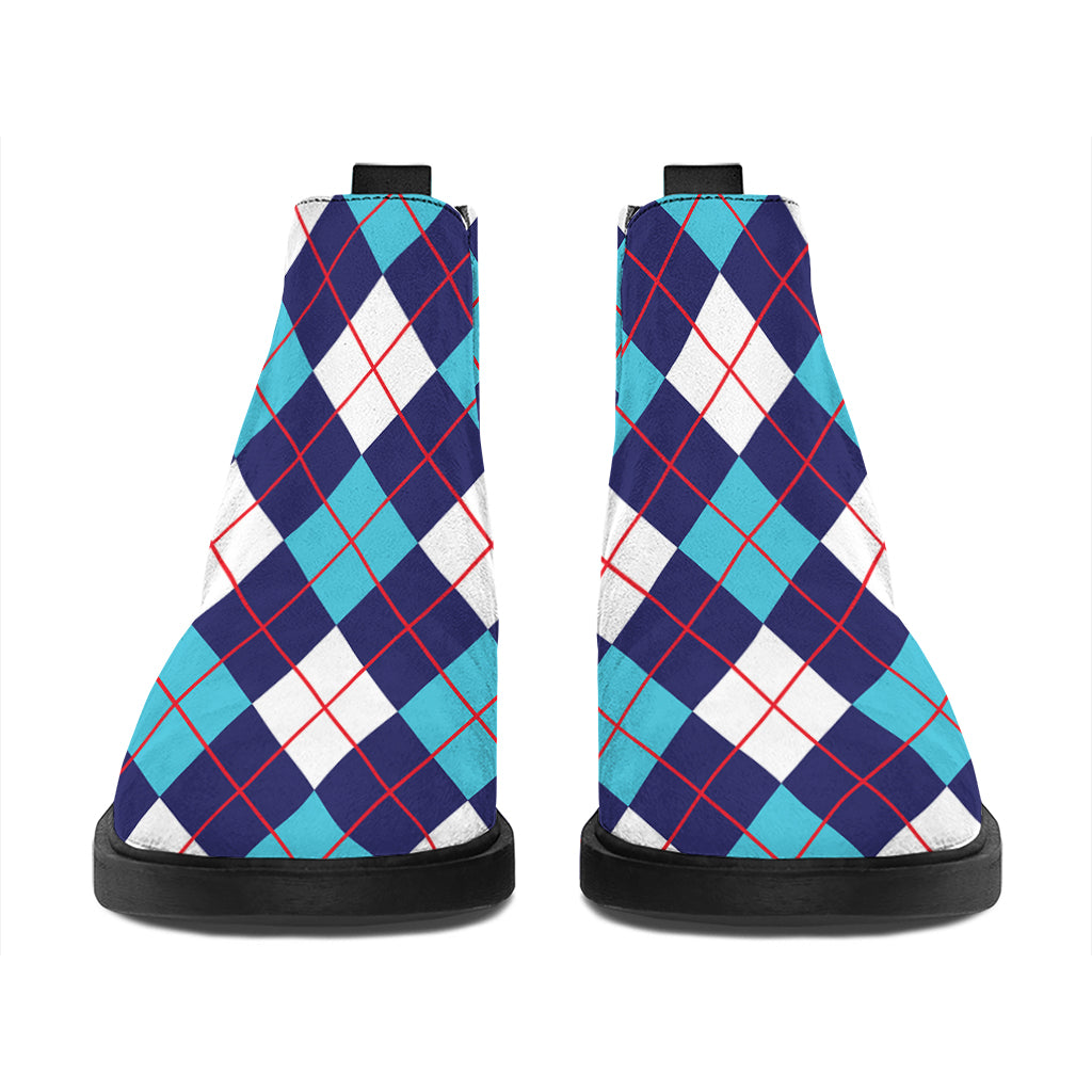 Blue White And Red Argyle Pattern Print Flat Ankle Boots