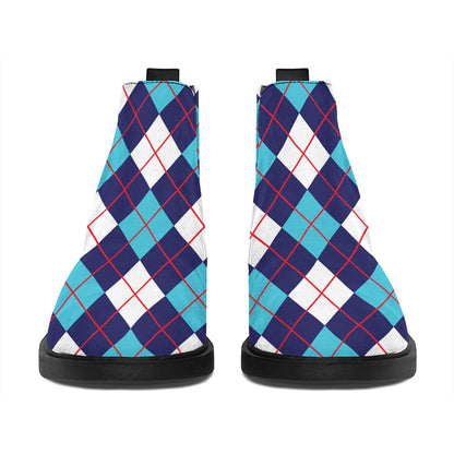 Blue White And Red Argyle Pattern Print Flat Ankle Boots