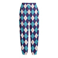 Blue White And Red Argyle Pattern Print Fleece Lined Knit Pants