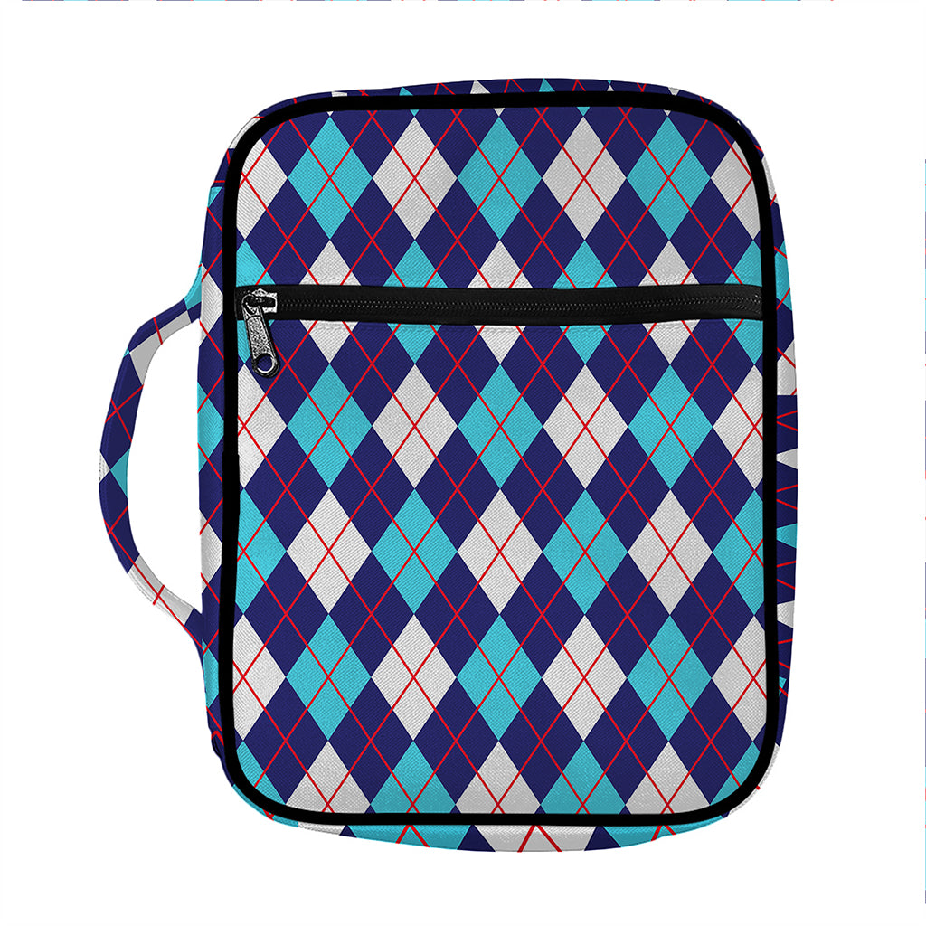 Blue White And Red Argyle Pattern Print Front Pocket Bible Bag