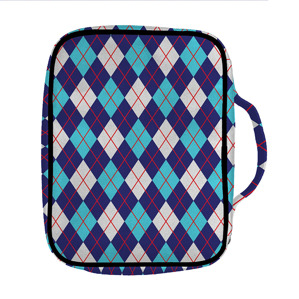 Blue White And Red Argyle Pattern Print Front Pocket Bible Bag