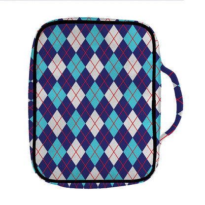 Blue White And Red Argyle Pattern Print Front Pocket Bible Bag