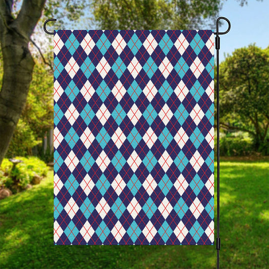 Blue White And Red Argyle Pattern Print Garden Flag
