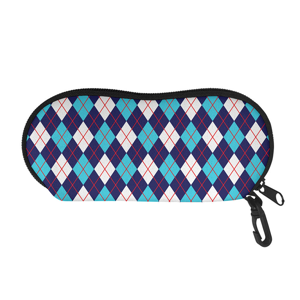 Blue White And Red Argyle Pattern Print Glasses Case