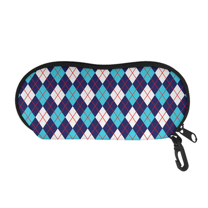 Blue White And Red Argyle Pattern Print Glasses Case