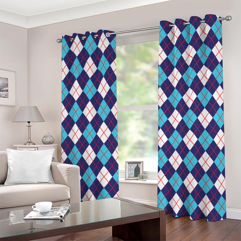 Blue White And Red Argyle Pattern Print Grommet Curtains