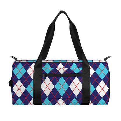 Blue White And Red Argyle Pattern Print Gym Bag