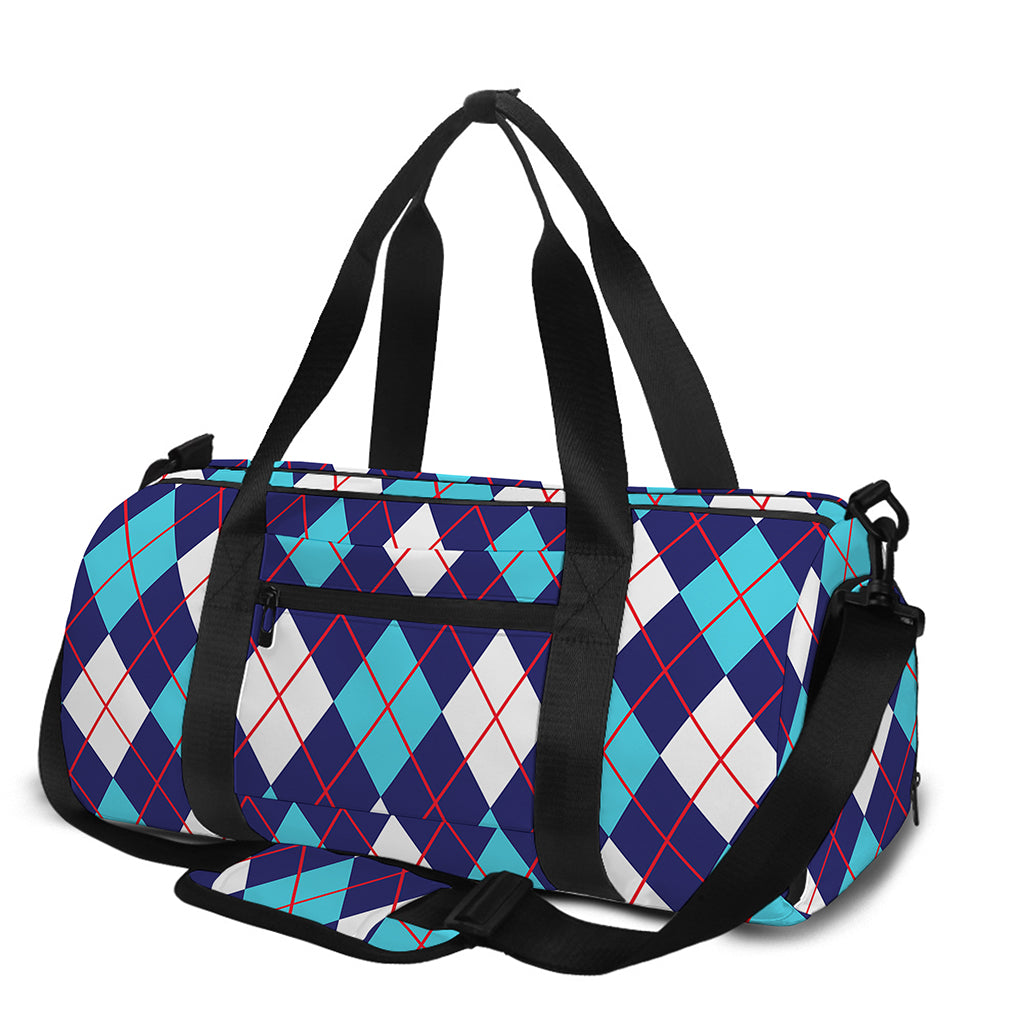 Blue White And Red Argyle Pattern Print Gym Bag