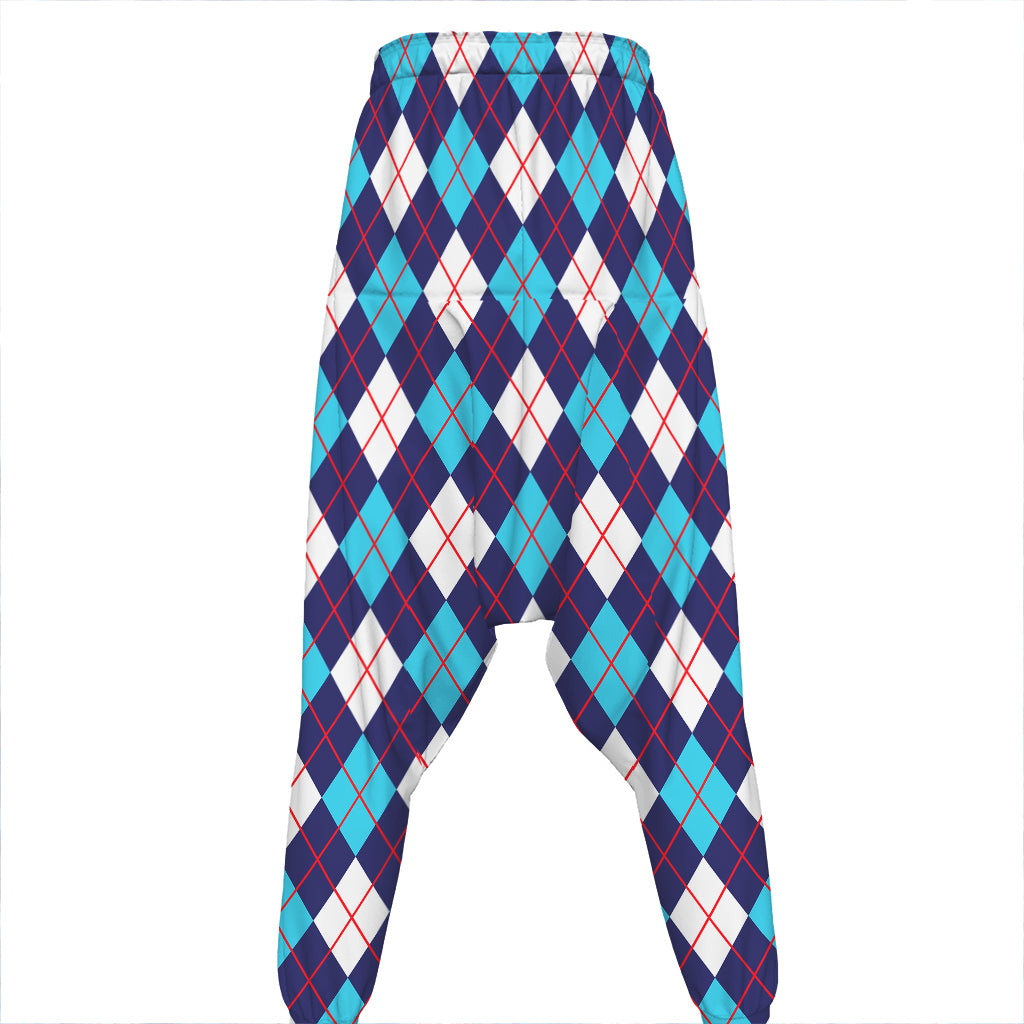 Blue White And Red Argyle Pattern Print Hammer Pants