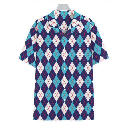 Blue White And Red Argyle Pattern Print Hawaiian Shirt