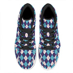 Blue White And Red Argyle Pattern Print High Top Leather Sneakers
