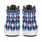 Blue White And Red Argyle Pattern Print High Top Leather Sneakers