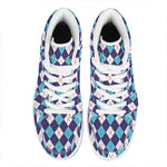 Blue White And Red Argyle Pattern Print High Top Leather Sneakers