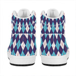 Blue White And Red Argyle Pattern Print High Top Leather Sneakers