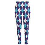 Blue White And Red Argyle Pattern Print High-Waisted Pocket Leggings