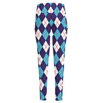 Blue White And Red Argyle Pattern Print High-Waisted Pocket Leggings