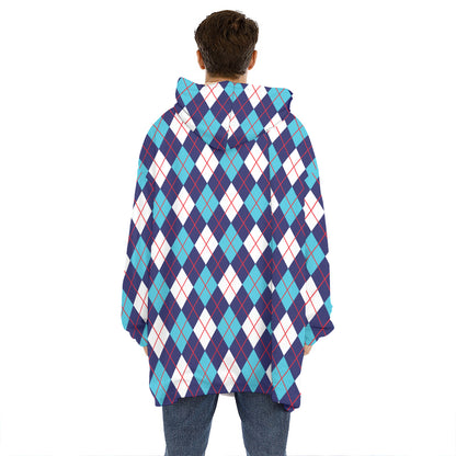 Blue White And Red Argyle Pattern Print Hoodie Blanket