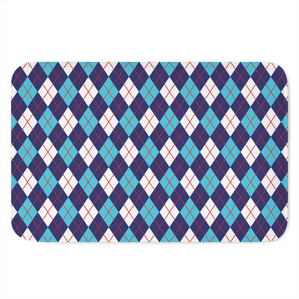 Blue White And Red Argyle Pattern Print Indoor Door Mat