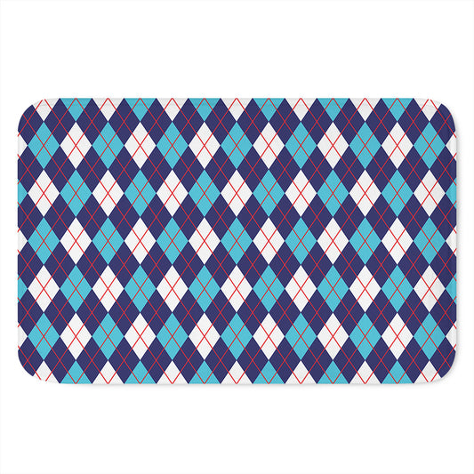 Blue White And Red Argyle Pattern Print Indoor Door Mat