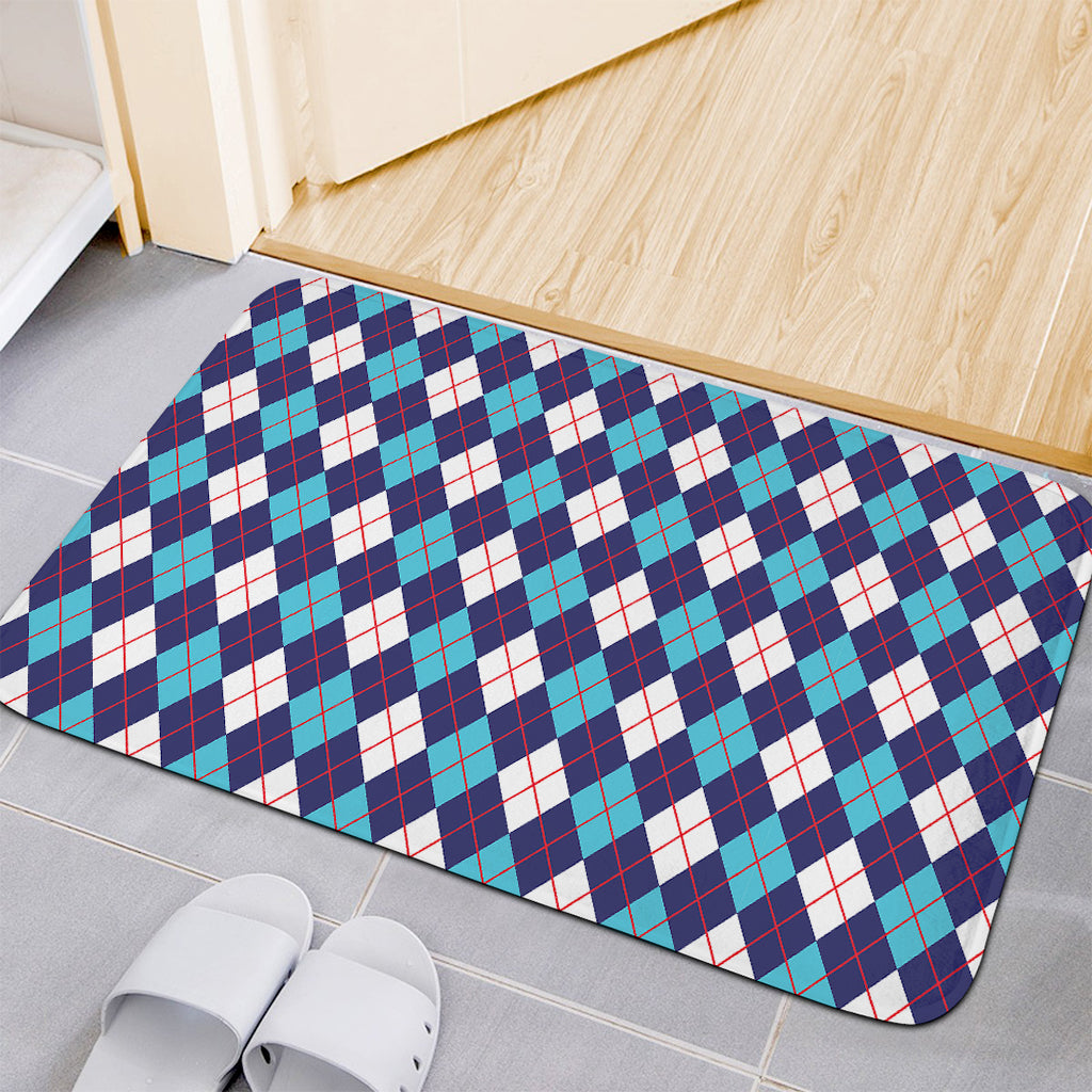 Blue White And Red Argyle Pattern Print Indoor Door Mat